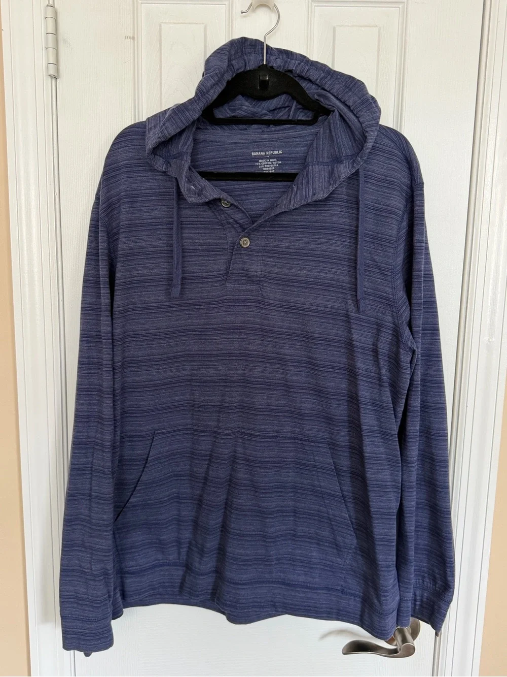Banana Republic Men's Pullover Hoodie Blue Gray Size Medium Quarter Button XL